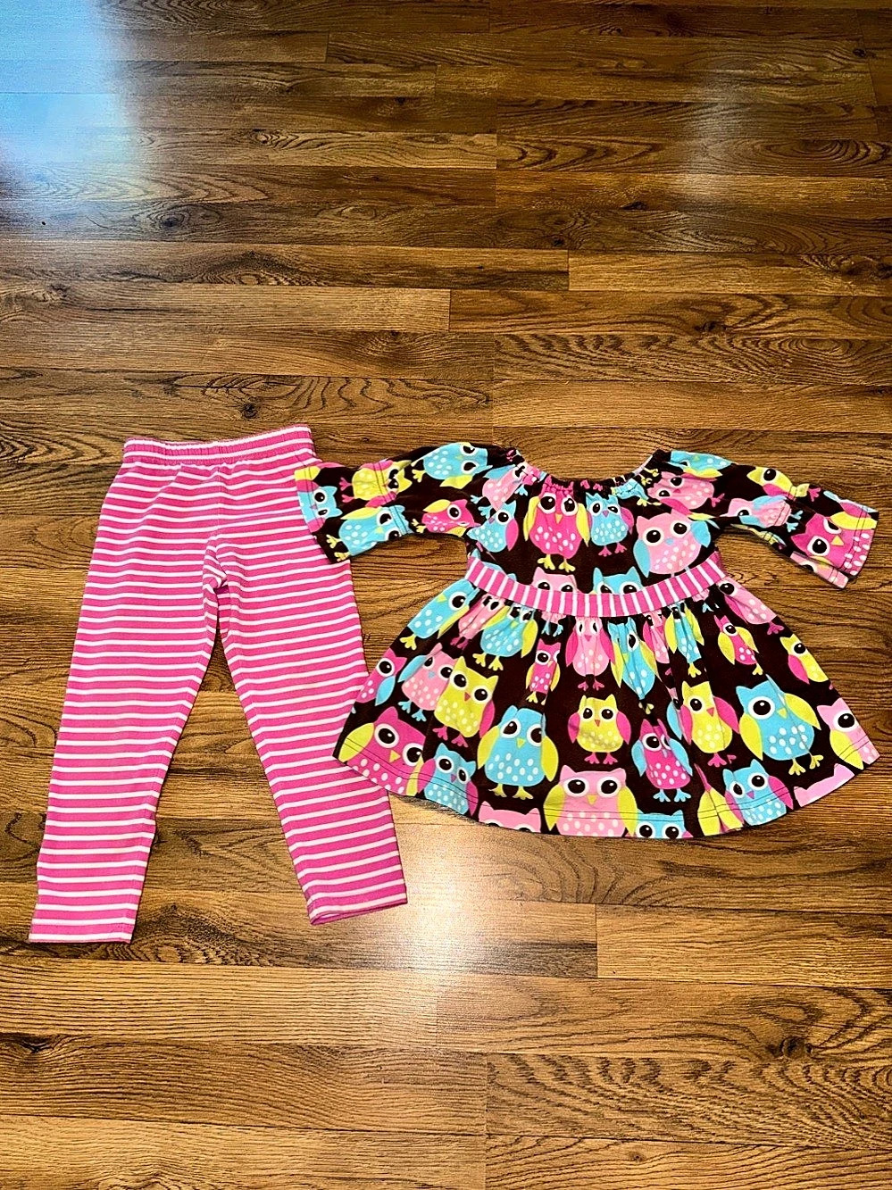 Kelly's Kids Owl Print Dress & Leggings Size 3T Good Used Condition